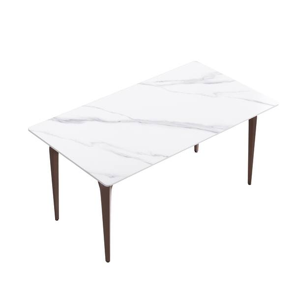 63" Artificial Stone White Straight Edge Metal Leg Dining Table Bed